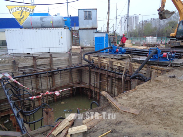 установка водопонижения иглофильтрами лиу при откачивании грунтовой воды в котловане